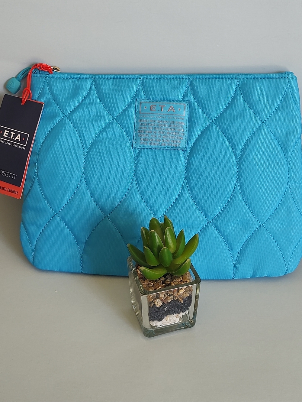 Quilted Cosmetic Pouch in Bright Turquoise